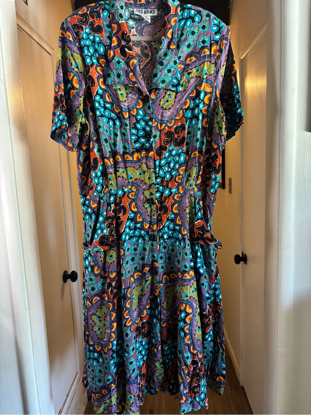 Coco Bianco Multicolor Printed Short Sleeve Dress - Teal, Purple & Orange